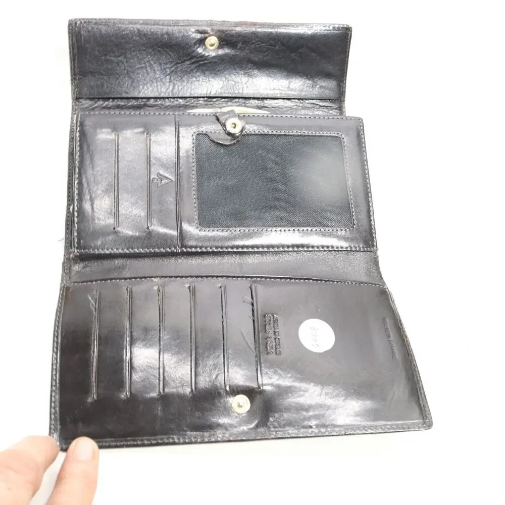 Vtg Valenini Clutch Wallet Black Leather ID Cards Cash Multi Compartments